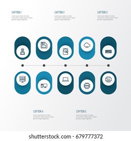 Hardware Outline Icons Set. Collection Of Floppy, Datacenter, Laptop And Other Elements. Also Includes Symbols Such As Notebook, Printer, Cloud.