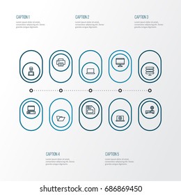 Hardware Outline Icons Set. Collection Of Notebook, Laptop, Datacenter And Other Elements. Also Includes Symbols Such As Datacenter, Press, Storage.