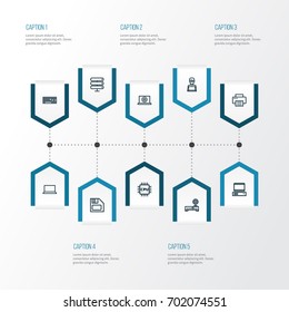 Hardware Outline Icons Set. Collection Of Floppy, Printer, Web And Other Elements. Also Includes Symbols Such As Connect, Personal, Microprocessor.