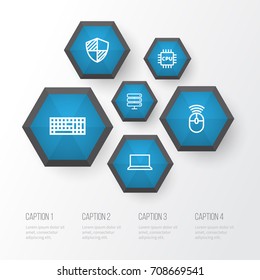 Hardware Outline Icons Set. Collection Of Peripheral, Protect, Cpu And Other Elements. Also Includes Symbols Such As Firewall, Mouse, Central.