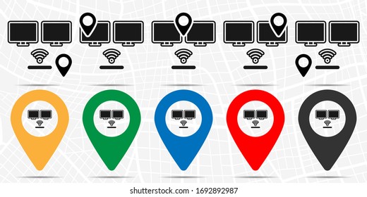 Hardware, pc server, wifi, lan icon in location set. Simple glyph, flat illustration element of hardware theme icons