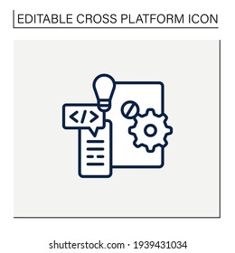 Hardware platform line icon. Computing technology, wireless communication.Website programming code, hosting service for developers.Cross platform concept. Isolated vector illustration.Editable stroke