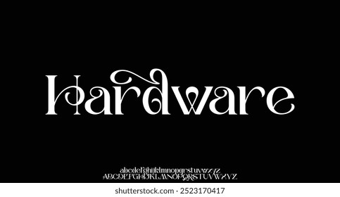 Hardware premium luxury elegant alphabet letters and numbers. Elegant wedding typography classic serif font decorative vintage retro. Creative vector illustration