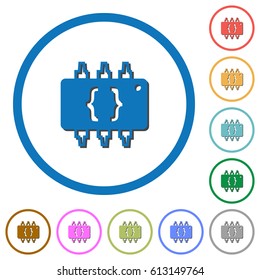Hardware programming flat color vector icons with shadows in round outlines on white background