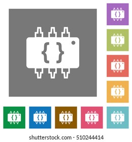 Hardware programming flat icons on simple color square background.