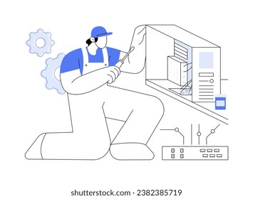 Hardware repair abstract concept vector illustration. Computer technician fixing hardware, assemble computer, tech profession, electronics maintenance, sysadmin work abstract metaphor.