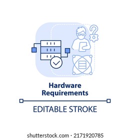 Hardware requirements light blue concept icon. Programing language choice criterion abstract idea thin line illustration. Isolated outline drawing. Editable stroke. Arial, Myriad Pro-Bold fonts used