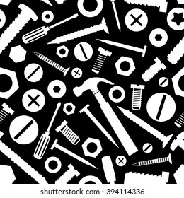 hardware screws and nails with tools black seamless pattern eps10