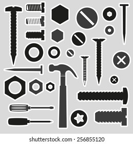 hardware screws and nails with tools stickers eps10