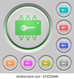 Hardware security color icons on sunk push buttons