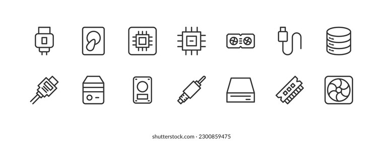 hardware set vector line icons. Thin line design elements. Collection of editable stroke icons