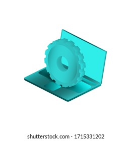 hardware setting icon isometric laptop and gear on white background vector illustration.