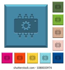 Hardware settings engraved icons on edged square buttons in various trendy colors