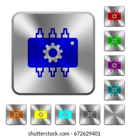 Hardware settings engraved icons on rounded square glossy steel buttons