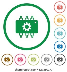 Hardware settings flat color icons in round outlines