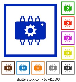 Hardware settings flat color icons in square frames on white background