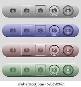 Hardware settings icons on rounded horizontal menu bars in different colors and button styles