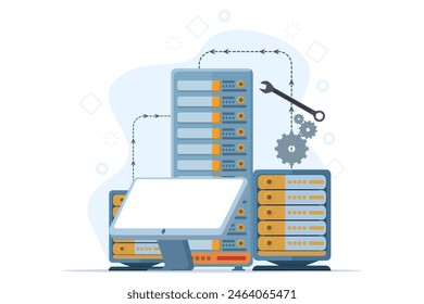 concepto de mantenimiento de hardware y software, Personas para la localización de problemas, Asistencia técnica. Se puede utilizar para Sitios web y Sitios web móviles o páginas de destino. Fácil de editar y personalizar.