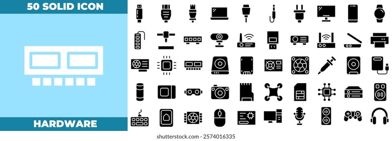 Hardware Solid Editable Icons set. Vector illustration in modern thin solid style of hardware icons: computer, hardware, electronic, etc