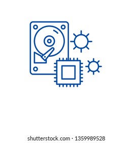 Hardware solutions line icon concept. Hardware solutions flat  vector symbol, sign, outline illustration.