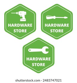 Hardware store green banners with text on a white background