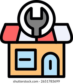 Design de ícone preenchido de linha da loja de hardware