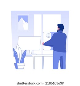 Hardware supplies isolated concept vector illustration. Repairman installing new computer in office, corporate business, office life, IT products, gadget maintenance service vector concept.