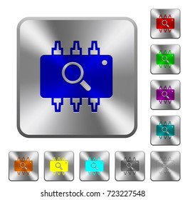 Hardware test engraved icons on rounded square glossy steel buttons