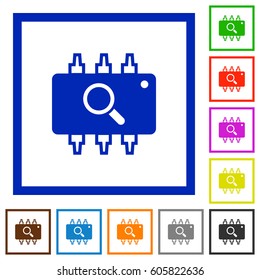Hardware test flat color icons in square frames on white background