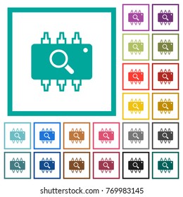 Hardware test flat color icons with quadrant frames on white background