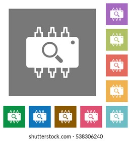 Hardware test flat icons on simple color square background.