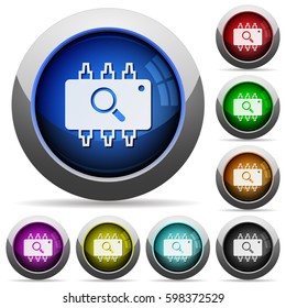 Hardware test icons in round glossy buttons with steel frames