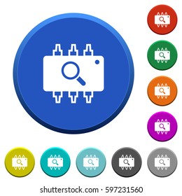 Hardware test round color beveled buttons with smooth surfaces and flat white icons