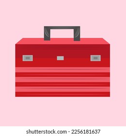 Hardware toolbox flat vector illustration. Cute hardware items toolbox cartoon vector illustration for graphic design and decorative element