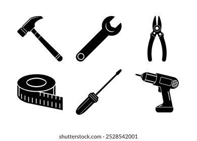Hardware Tools Bundle - Hammer, Screwdriver, Wrench, Plier, Measure Tape, Drill
