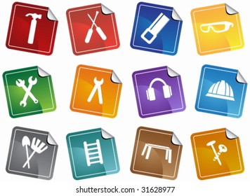 Hardware Tools Sticker Icon Set : Equipment buttons.