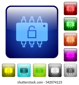 Hardware unlocked icons in rounded square color glossy button set