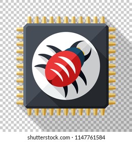 Hardware vulnerability icon in flat style with long shadow on transparent background