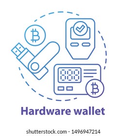 Hardware wallet blue concept icon. Storing private keys on usb device idea thin line illustration. Making online transaction. Bitcoin e wallet application . Vector isolated outline drawing