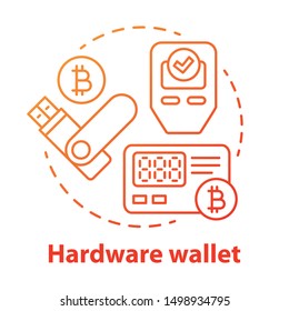Hardware wallet red concept icon. Storing private keys on storage device idea thin line illustration. Online transfer. Bitcoin wallet. Electronic payment. Vector isolated outline drawing