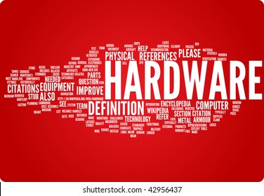 Hardware word cloud illustration. Graphic tag collection