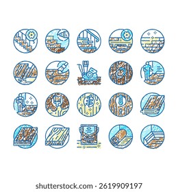 Hardwood Floor Stair Renovate doodle icons set vector. Hardwood Floor Restoration Installation, Parquet Varnish Plinth Line. Cleaning Repairing Service sketch hand drawn