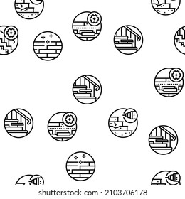 Hardwood Floor And Stair Renovate Vector Seamless Pattern Thin Line Illustration