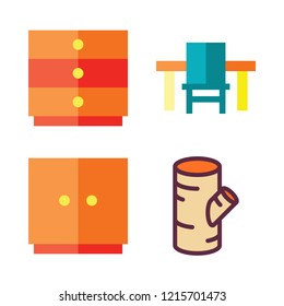 hardwood icon set. vector set about table, cabinet and log icons set.