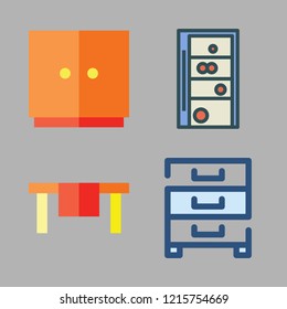 hardwood icon set. vector set about table, cabinet and shelf icons set.