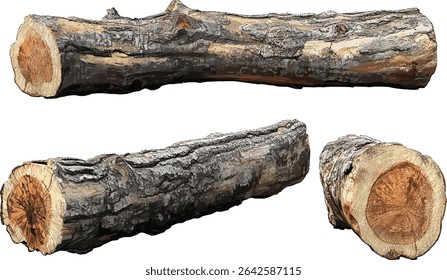 Hardwood log trees cutout vector collections backgrounds, wood bark, forestry elements, wooden stump, natural texture, timber industry, eco friendly design