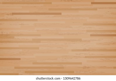 Hardwood maple basketball court floor viewed from above. Wooden floor pattern and texture. Vector illustration.