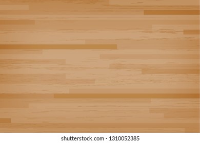 Hardwood maple basketball court floor viewed from above. Wooden floor pattern and texture. Vector illustration.