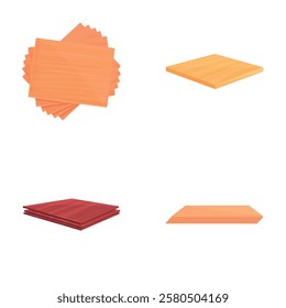 Hardwood plank icons set cartoon vector. Timber such as parquet and laminate. Construction material