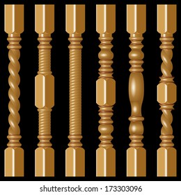 Hardwood Spindles on a black background